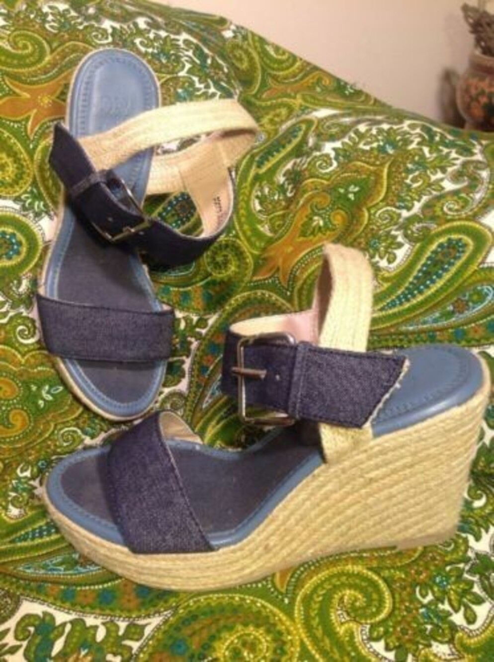 NY&C WOMEN'S DENIM BLUE ESPADRILLE STRAPPY WEDGE SANDALS SHOES SIZE 7M MRSP $59